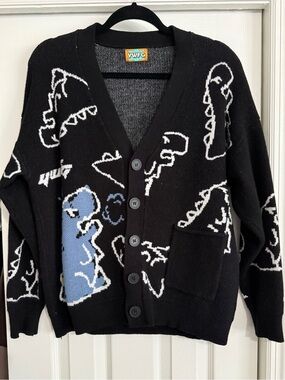 YWFG Black Dinosaur Knit Cardigan -unisex